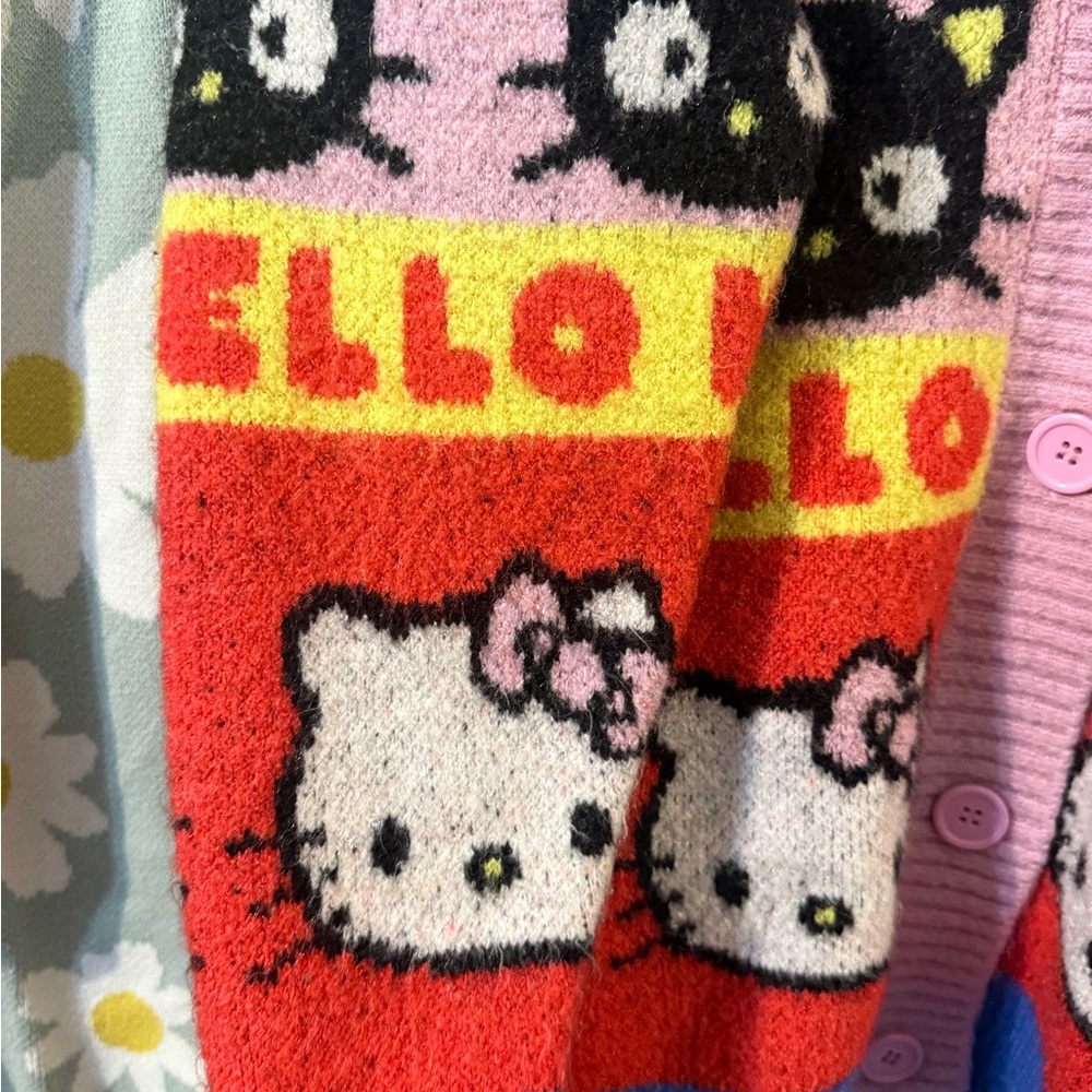 Sanrio Multicolor Hello Kitty & Chococat Knit Cardigan with Pink Trim - Picture 3 of 6